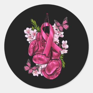 Adesivo Redondo Cancer Mama Consciência Rosa Boxas Luvas Rosa Ri