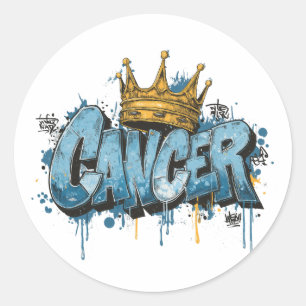 Adesivo Redondo Cancer Místico Pincel de Grafite Zodiac com Coroa