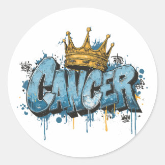 Adesivo Redondo Cancer Místico Pincel de Grafite Zodiac com Coroa