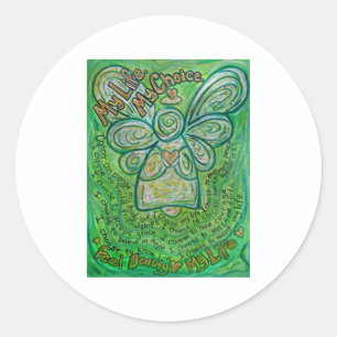 Adesivo Redondo Cancer Poem Green Angel Art Stickers
