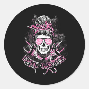 Adesivo Redondo Cancer Rótulo Caveira Mensagem Cancer Rosa Pão-Pia