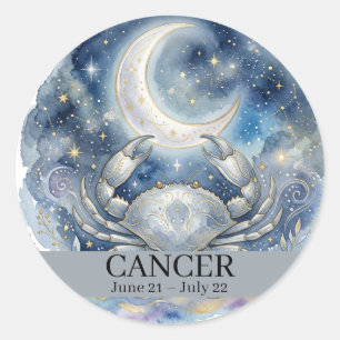 Adesivo Redondo Câncer Zodíaco Caranguejo Celestial e Lua