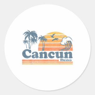 Adesivo Redondo Cancun Mexico Beach Summer Vacation Sun Vintage 70