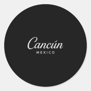 Adesivo Redondo Cancun México Férias Retro Pôr do Sol Pirâmide Via