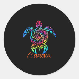 Adesivo Redondo Cancun México Praia de Tartaruga Marinha Férias Vi