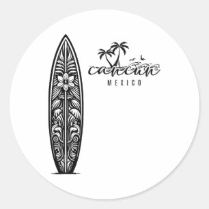 Adesivo Redondo Cancun México Praia Surf Surfboard Retro