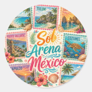 Adesivo Redondo Cancun Sol Areia México Praias Tropicais Lindas