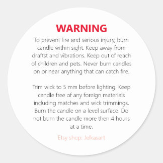 Adesivo Redondo Candle warning label