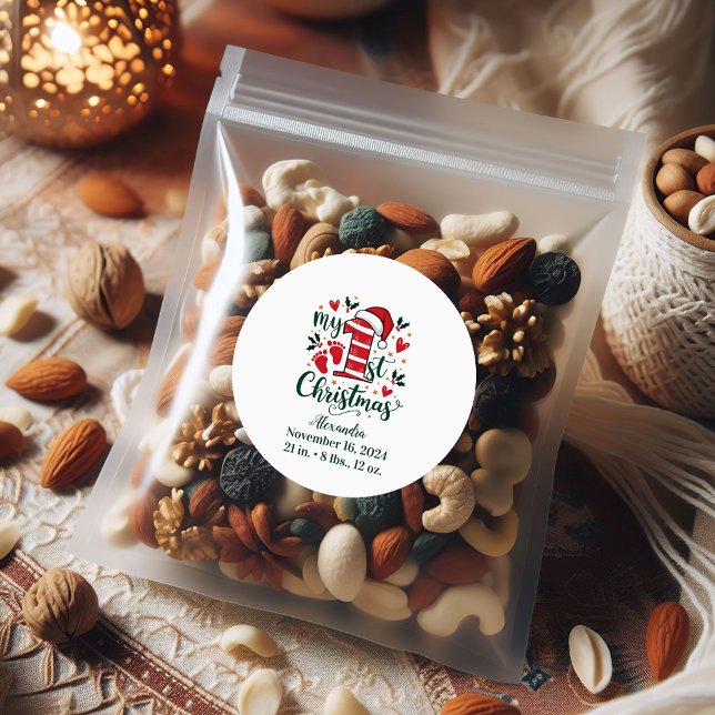 Adesivo Redondo Candy Cane Baby 1st Christmas (Criador carregado)