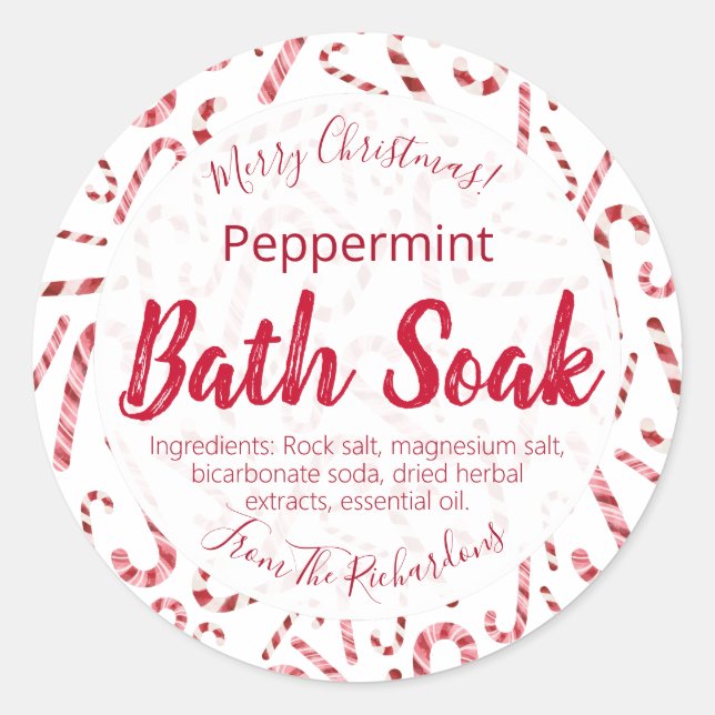 Adesivo Redondo Candy Cane Bath Bomb Salt Soak Labels (Frente)
