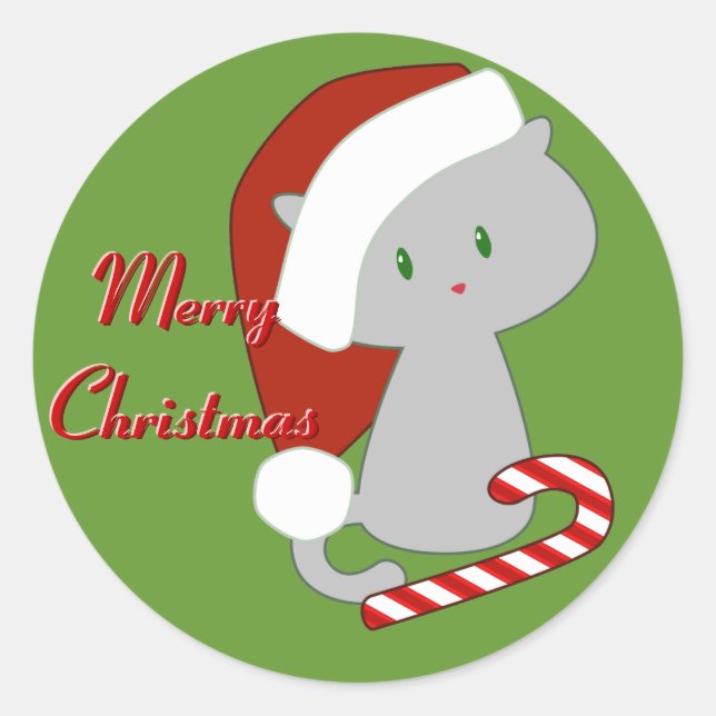 Adesivo Redondo Candy Cane Cat Sticker (Frente)