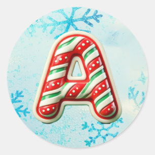 Adesivo Redondo Candy Cane Christmas "A" Sticker, Stripes Festivas