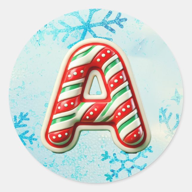Adesivo Redondo Candy Cane Christmas "A" Sticker, Stripes Festivas (Frente)