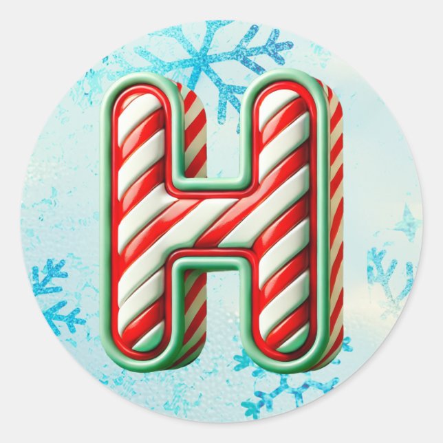 Adesivo Redondo Candy Cane Christmas Sticker "H", Stripes Festivas (Frente)