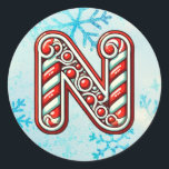 Adesivo Redondo Candy Cane Christmas Sticker N, Festivas Strips<br><div class="desc">Adicione um toque festivo aos seus presentes de férias e decoração com estes adesivos redondos com a letra "N" num design de cana doce alegre. Perfeito para personalizar presentes, cartas e favoritos para festas! Personalize esta design com um monograma, nome ou foto. © Copyright 2024 P.D., Padrões e pinturas de...</div>
