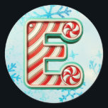 Adesivo Redondo Candy Cane Christmas Sticker, Strips Festivos<br><div class="desc">Adicione um toque festivo aos seus presentes de férias e decoração com estes adesivos redondos com a letra "E" num design de cana doce alegre. Perfeito para personalizar presentes, cartas e favoritos para festas! Personalize esta design com um monograma, nome ou foto. © Copyright 2024 P.D., Padrões e pinturas de...</div>