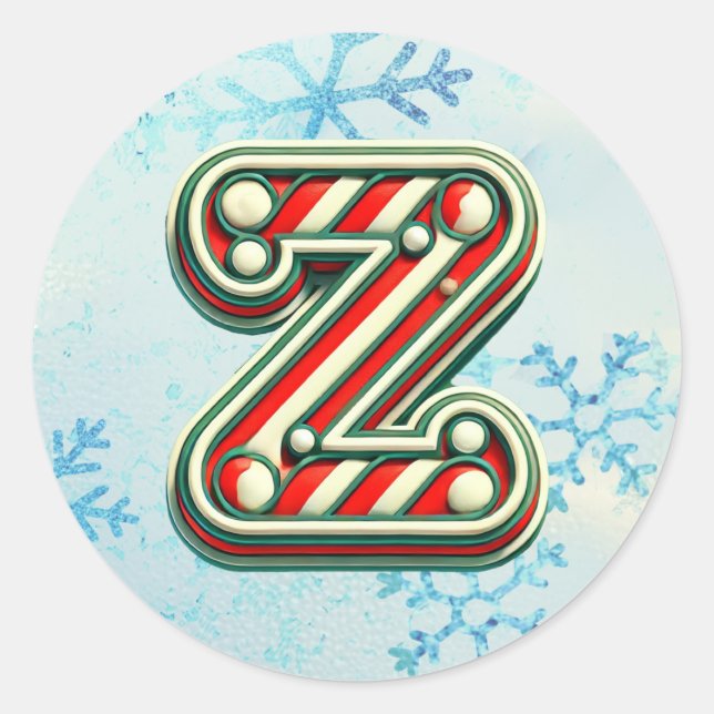 Adesivo Redondo Candy Cane Christmas Sticker "Z", Stripes Festivas (Frente)