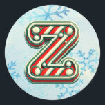 Adesivo Redondo Candy Cane Christmas Sticker "Z", Stripes Festivas<br><div class="desc">Adicione um toque festivo aos seus presentes de férias e decoração com estes adesivos redondos com a letra "Z" num design de cana doce alegre. Perfeito para personalizar presentes, cartas e favoritos para festas! Personalize esta design com um monograma, nome ou foto. © Copyright 2024 P.D., Padrões e pinturas de...</div>