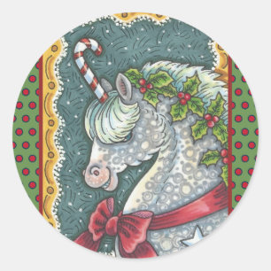 ADESIVO REDONDO CANDY CANE CHRISTMAS UNICORN, HORSE PONY STICKERS
