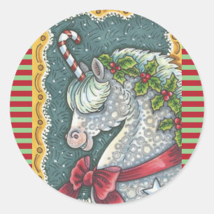 ADESIVO REDONDO CANDY CANE CHRISTMAS UNICORN, HORSE PONY STICKERS