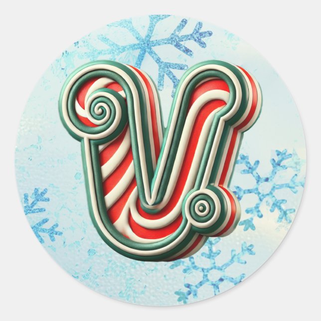 Adesivo Redondo Candy Cane Christmas "V" Sticker, Stripes Festivas (Frente)