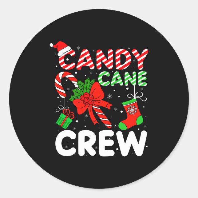 Adesivo Redondo Candy Cane Crew Christmas Funny Xmas Matching Fami (Frente)