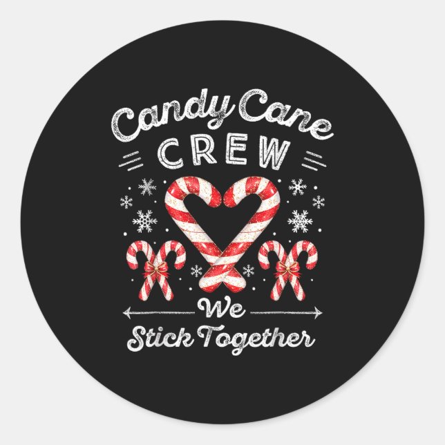 Adesivo Redondo Candy Cane Crew We Stick Together Christmas Costum (Frente)