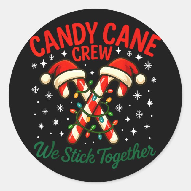 Adesivo Redondo Candy Cane Crew We Stick Together Christmas Costum (Frente)