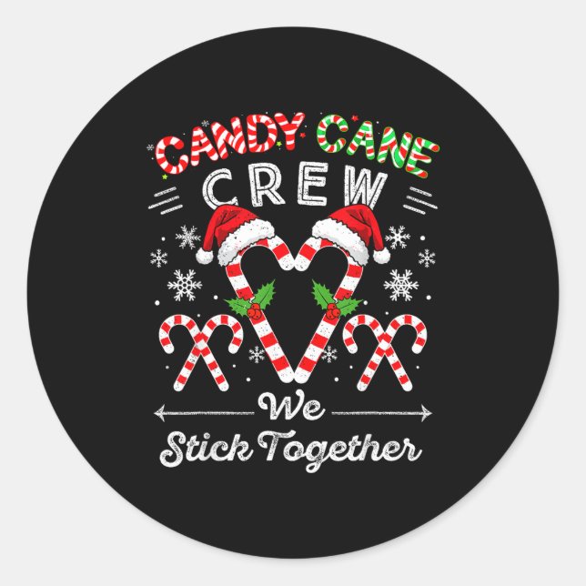 Adesivo Redondo Candy Cane Crew We Stick Together Christmas Xmas M (Frente)