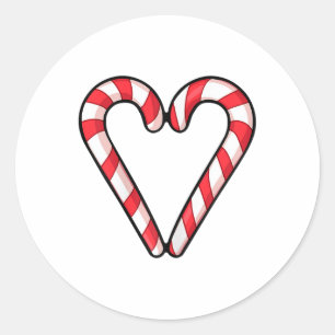 Adesivo Redondo Candy Cane Heart Christmas Foliday Red White