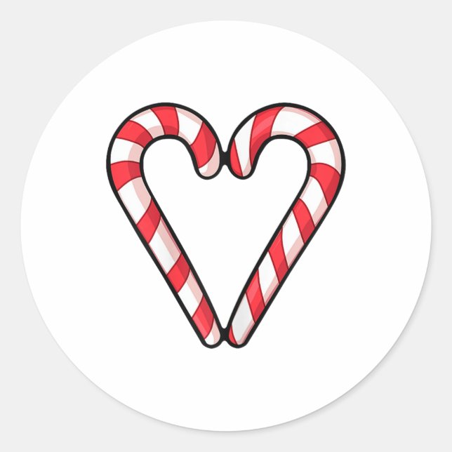 Adesivo Redondo Candy Cane Heart Christmas Foliday Red White (Frente)