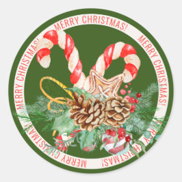 Adesivo Redondo Candy Cane Merry Christmas Round Sticker