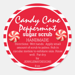 Adesivo Redondo Candy Cane Peppermint Homemade Sugar Scrub