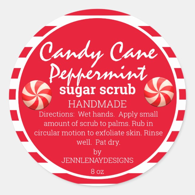 Adesivo Redondo Candy Cane Peppermint Homemade Sugar Scrub (Frente)