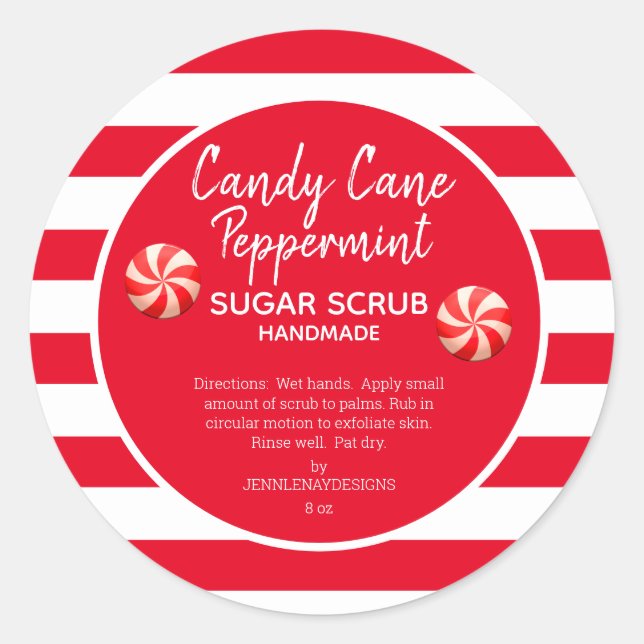 Adesivo Redondo Candy Cane Peppermint Sugar Scrub DIY (Frente)
