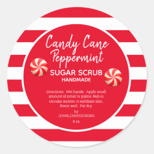 Adesivo Redondo Candy Cane Peppermint Sugar Scrub DIY