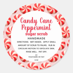 Adesivo Redondo Candy Cane Peppermint Sugar Scrub DIY