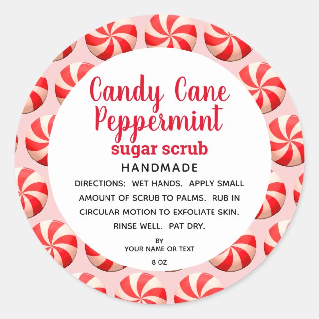 Adesivo Redondo Candy Cane Peppermint Sugar Scrub DIY (Frente)