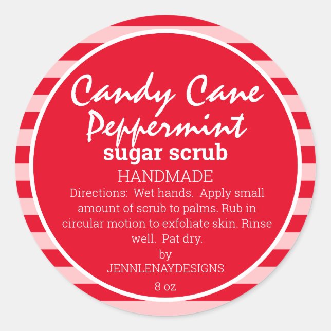 Adesivo Redondo Candy Cane Peppermint Sugar Scrub Homemade Persona (Frente)
