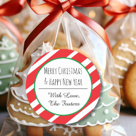 Adesivo Redondo Candy Cane Personaliza Feliz Natal Ano Novo