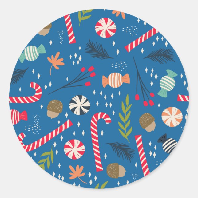 Adesivo Redondo Candy Canes e Doces de Natal Embalados (Frente)