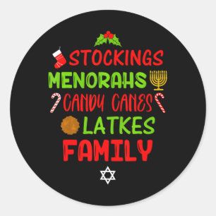 Adesivo Redondo Candy Canes Latkes Hanukkah Christmas Chrismukkah