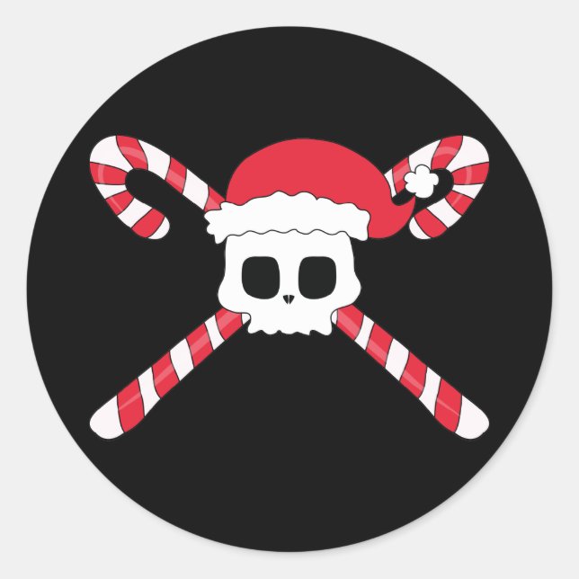 Adesivo Redondo Candy Canes Skull Santa Hat Natal (Frente)