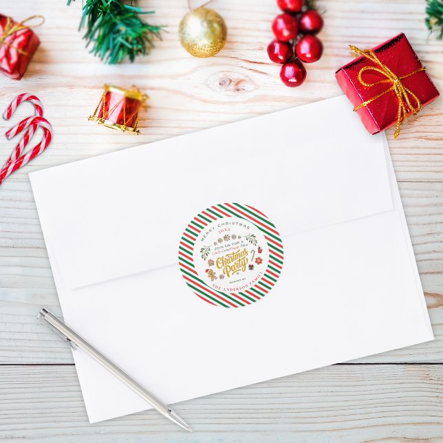 Adesivo Redondo Candy Coated Sugar Plum Christmas Party Invite (Criador carregado)