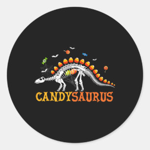 Adesivo Redondo Candy Corn Dinosaur Skeleton Feliz Dia das Bruxas
