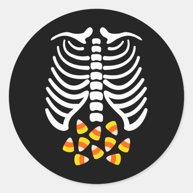 Adesivo Redondo Candy Corn Skeleton Rib Cage Halloween (Frente)