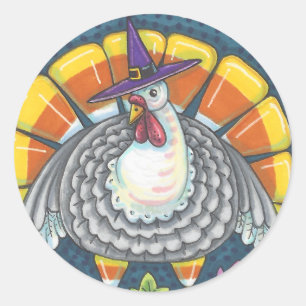 ADESIVO REDONDO CANDY CORN TURKEY, OBRIGANDO A FOLHA DE MADEIRA