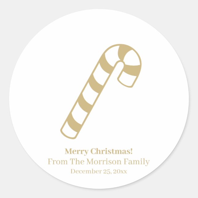 Adesivo Redondo Candy de Natal - dourado branco nome personalizado (Frente)