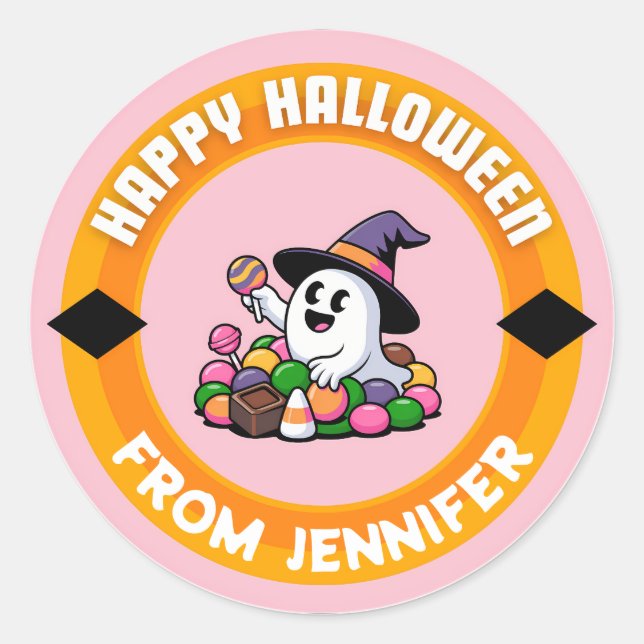 Adesivo Redondo Candy Ghost Feliz Halloween (Frente)