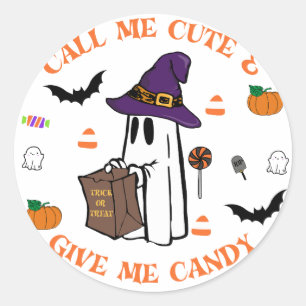 Adesivo Redondo Candy Ghost Halloween Sticker